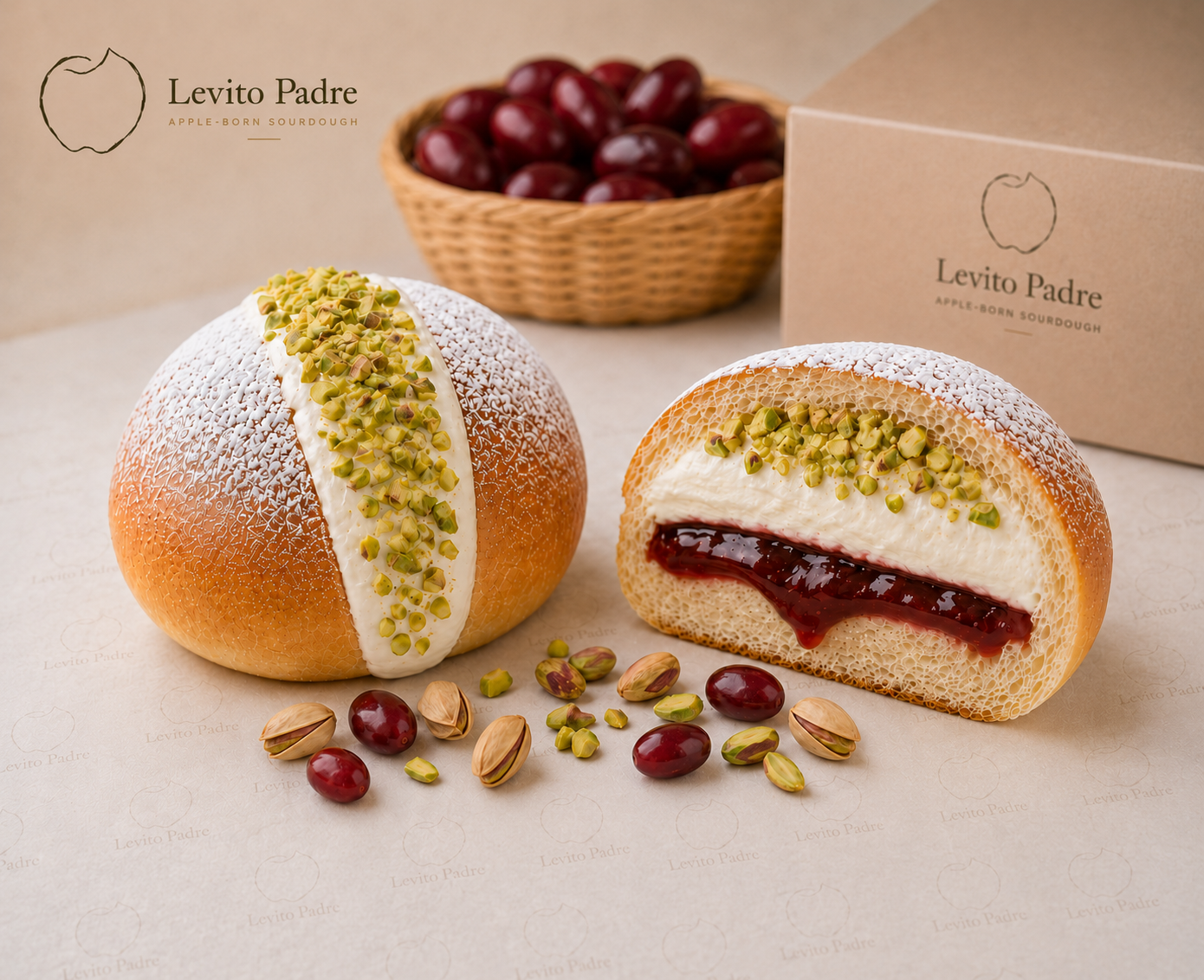 Cornelian Cherry & Pistachio Maritozzo
